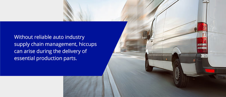 Without reliable auto industry supply chain management, hiccups can arise during the delivery of essential production parts