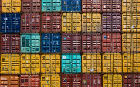 Stacks of shipping containers